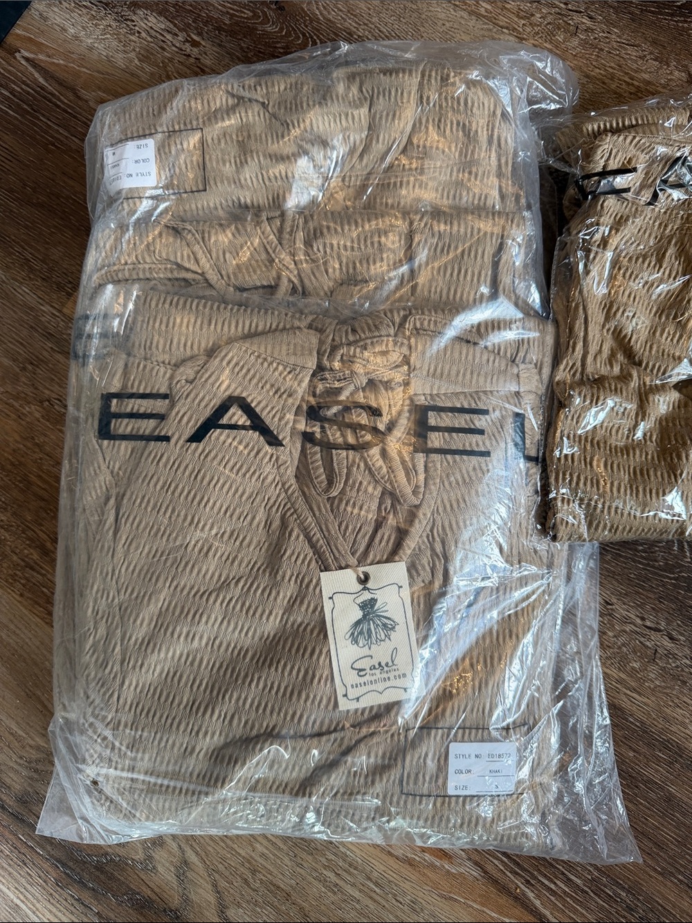 NEW! EASEL Textured Knit Mini Dress in Khaki - Picture 6 of 7